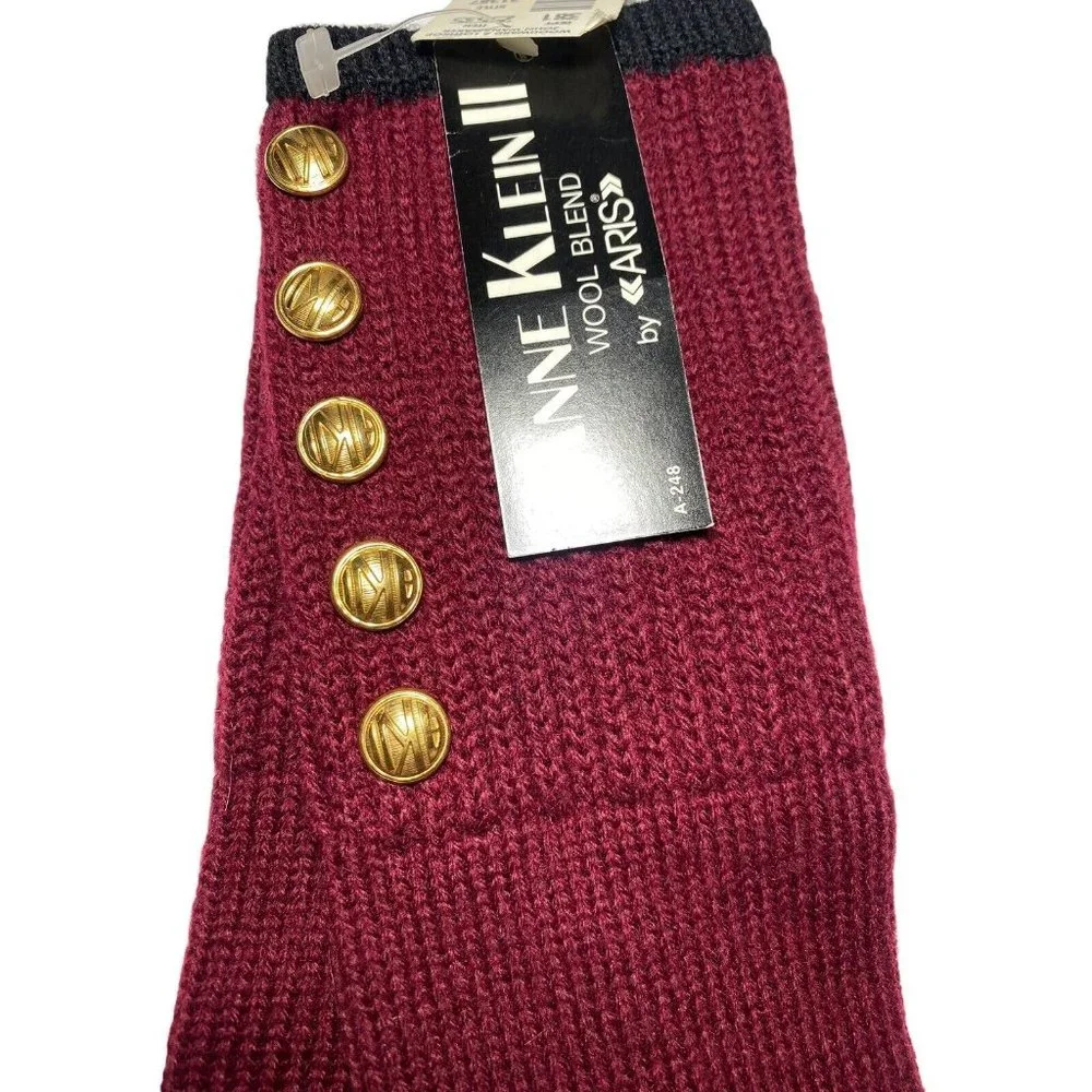 Anne Klein Aris Red Black Wool Knit Gloves Long Gold Button‎ NWT